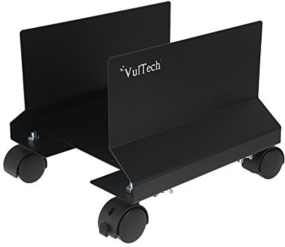 VulTech CP-01 Carrello Porta PC in Alluminio, Supporto PC regolabile, 4 Ruote con freno, fino a 50kg di peso, Colore Nero
