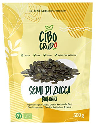Semi di Zucca Biologici - 500g. Semi Zucca Bio non Salati e Sgusciati. Fonte di Vitamine Potassio Magnesio Fosforo Antiossidanti e Aminoacidi. Organic Pumpkin Seeds.