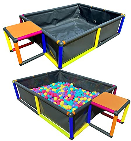 Moveandstic 875084 - Pool Baukasten mit Grauer Poolfolie, 205x165x45 cm Aufbaumaß, oder mit Bällen gefüllt als Bällebad
