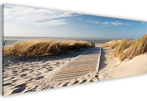 B&D XXL Acrylglasbild Meer und Strand 135x45 cm 1 Teilig Wandbild auf Acryl Glasbilder Kunstdruck Moderne Acrylglas Platte Wanddekoration Geschenke Heimdekoration Glasbild Landschaft Natur Himmel
