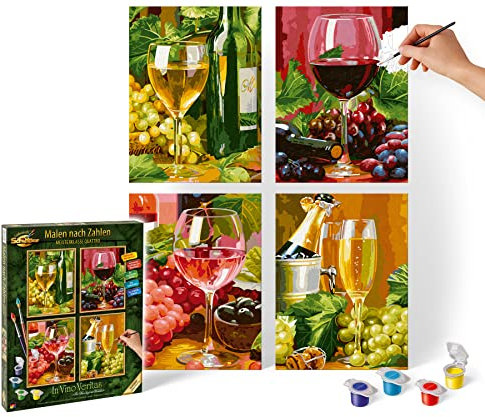 Schipper 609340610 Malen nach Zahlen, In Vino Veritas - Bilder malen für Erwachsene, inklusive Pinsel und Acrylfarben, Quattro je 18 x 24 cm