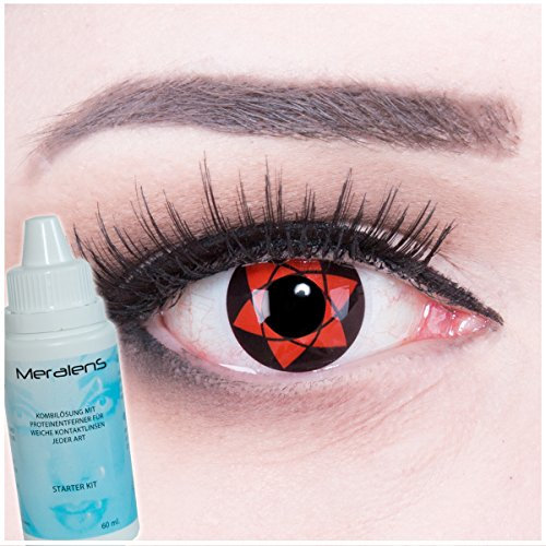 Große farbige Anime Kontaktlinsen Fun Contact Lenses 'Sharingan Uchiha Sasuke's Mangekyou' perfekt zu Fasching, Karneval und Halloween + Linsenbehälter und 60ml Pflegemittel