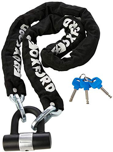 Oxford 10 Square Link Chain with Double Locking Padlock, Black, 1.4 x 10 mm