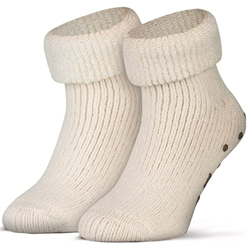 Piarini ABS stoppstrumpor – 1 par – ullstrumpor – vinterstrumpor – norska strumpor med innerfrotté – kvinnor män, Ullvit, 39/42 EU