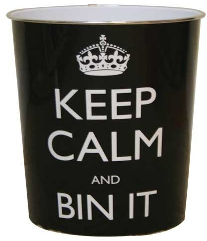 JVL Keep Calm Trend Design Plastic Waste Bin, Black