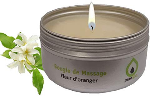 Purespa Bougie de Massage naturelle parfumée - 100% sensuel et relaxant ( Fleur d'Oranger, 80 gr)