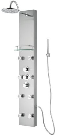 Blue Ocean SPS8801 series Shower Panel Tower with Rainfall Shower Head and Spout (57 inch Stainless Steel)