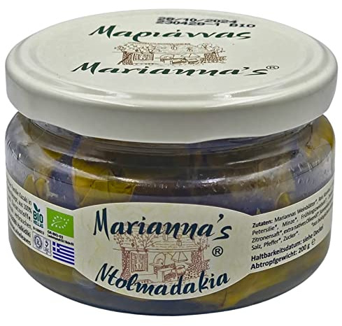 Marianna's Greek Organic Dolmadakia with Rice | Ready to Eat | 200g | Organic Greek dolmadakia with rice, ready to eat and ideal for authentic Mediterranean dishes.