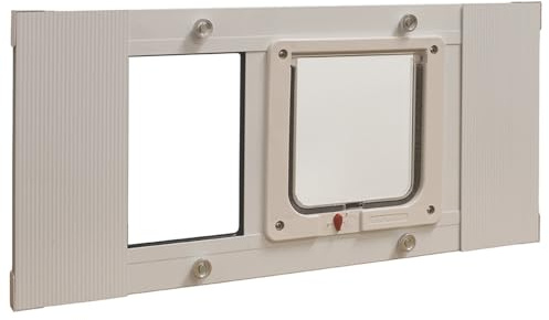 Ideal Pet Products Aluminum Sash Window Pet Door, Adjustable Width 23 to 28, Cat Flap, 6.25 x 6.25 Flap Size, White