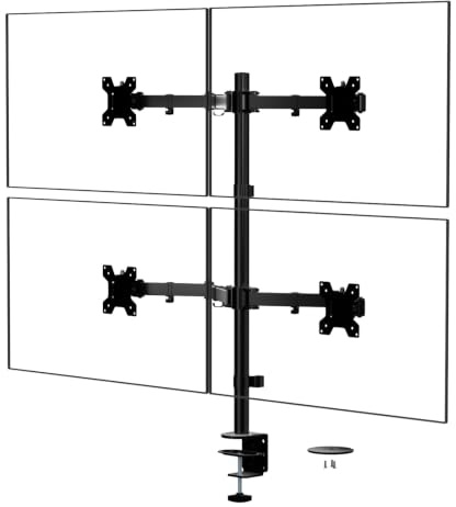 WALI Soporte Monitor para Monitor hasta 27 Pulgadas LED/LCD, Soporte 4 Monitores Peso hasta 10kg de Cada Brazo, Altura Ajustable, VESA 75/100 mm, Negro