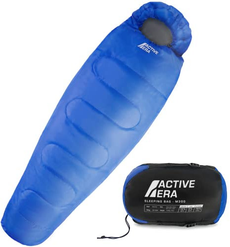 Active Era Professional 300 Warm Mummy Sleeping Bag - 300 GSM Double Layer Filling - 3-4 Season for Camping, Hiking, Outdoors