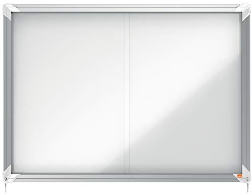 Nobo Bacheca Magnetica ad Ante Scorrevoli con Serratura, 8 x A4, Gamma Premium Plus, Bianco, 1902569