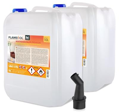 Höfer Chemie Bioethanol 96,6% Premium 2 x 10 L - Ethanol für Tischkamin, Kamin & Gartendeko für Draußen - Rauch- und Rußfrei - Aus Mais & Zuckerrüben
