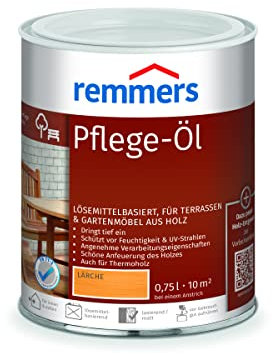 Remmers Pflege-Öl lärche, 0,75 Liter, Holzöl für Holz innen und außen, wasserabweisend, wetterfest, für Gartenmöbel und Holzterrassen geeignet