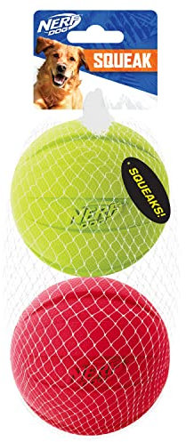 Nerf Dog Klassisches Ball-Hundespielzeug mit interaktivem Quietscher, leicht, langlebig und wasserabweisend, 9,5 cm, für mittelgroße und große Rassen, 2er-Pack, Grün und Rot