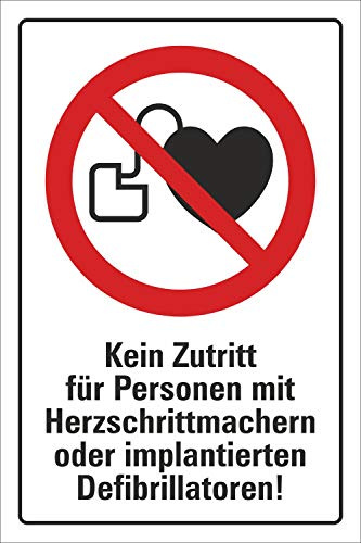 Schild Herzschrittmacher verboten Verbotszeichen DIN ISO 7010 300 x 200 mm | 3 mm Alu-Verbund, wetterfester UV-Direktdruck, robust und langlebig, Made in Germany