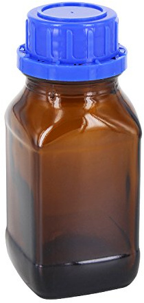 Chemikalienflaschen 12 x 100ml Weithalsflasche quadratisch Braunglas mit Rasterkranz inklusive Schraubverschluss OV 32mm blau mit Konusdichtung *** Apothekenflasche ***