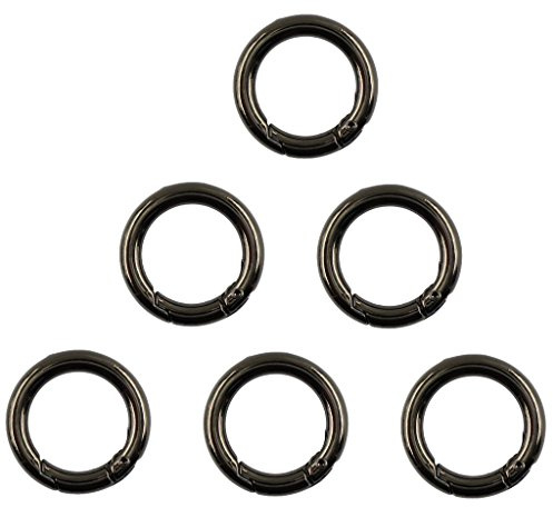 6er-Pack Karabinerringe, Legierung, schwarz, rund, für Taschen/Schlüsselring