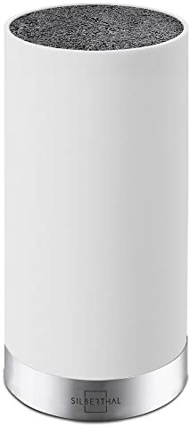 SILBERTHAL Universal Messerblock - Borsteneinsatz herausnehmbar - ohne Messer - unbestückt - Messeraufbewahrung mit Edelstahlring - Weiß