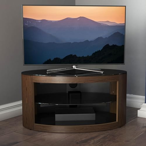 AVF Oval Wood TV Stand - Buckingham Affinity 800mm Wide Floorstand Unit, Upto 40, Walnut With Black Glass, Open Storage
