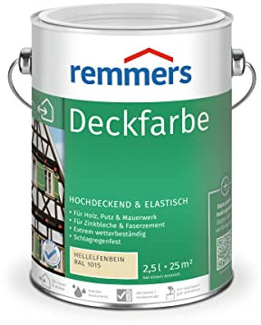 Remmers Vernice coprente avorio chiaro (RAL 1015), 2,5 litri, smalto a base d'acqua per interno ed esterno, pittura protettiva dagli agenti atmosferici per legno, sottofondi minerali e molti altri tipi di supporto