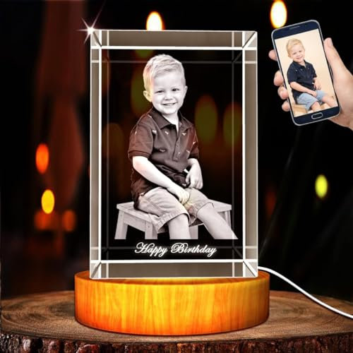 Personalized Custom 3D holographic Photo etched engraved INSIDE the crystal with your Own picture (birthday, wedding gift, memorial, mother's Day,valentine's,Christmas)