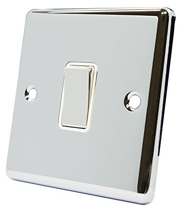 AET CPC1GSWIWC Polished Chrome Classical White Insert Metal Rocker Switch-10 Amp Single 1 Gang 2 Way Light Switch