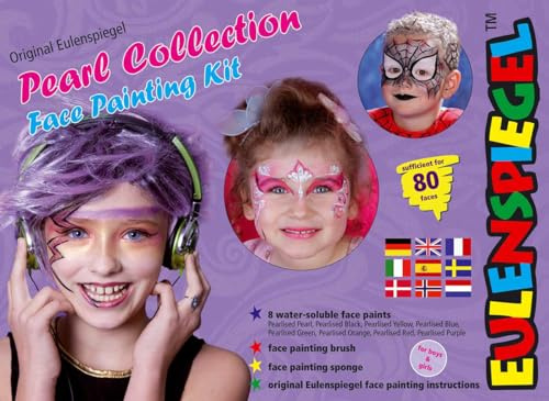 Eulenspiegel - Schmink-Palette Pearl Collection, 8 Farben | Mit Schwamm, Pinsel & Anleitung, Schminkfarben für ca. 80 Masken, für Karneval & Mottopartys
