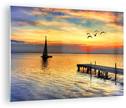 ARTTOR Bilder auf Glas Strand landschaft wasser brücke Glasbild 70x50cm Wandbilder Dekoration Wohnzimmer Schlafzimmer Küche Deko Klein Wanddeko Bild im Glas Wand Kunstdruck Art Modern GAA70x50-2535
