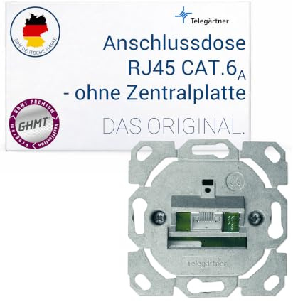 Telegärtner Anschlussdose AMJ45, geschirmt, Cat. 6A Netzwerkschnittstelle, PoE-fähig, 360° Abschirmung, Alpinweiß, ohne Zentralplatte | Flexible 8-fach Kabeleinführung, geringe Einbautiefe 34mm, PoE+ fähig, integrierter Kontaktüberbiegeschutz