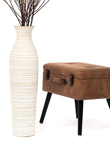 Leewadee Große Bodenvase 65 cm Mangoholz für Pampasgras & Trockenblumen | Dekovase fürs Wohnzimmer, für Zweige & Trockengräser - bruchfester als Keramik, kein Wasser. Boho