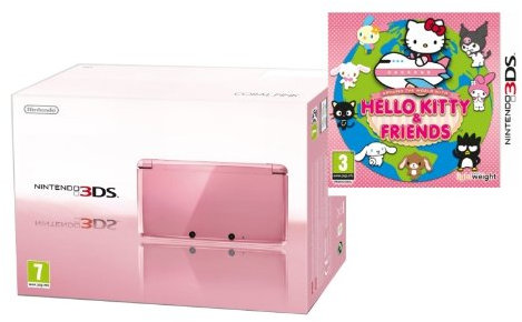 Nintendo Handheld Console in Coral Pink 3DS with Around the World with Hello Kitty & Friends