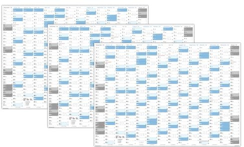 3 Stück XL Wandkalender DIN A1 2026 (blau2) große Tageskästchen (Kalender werden gerollt versendet)