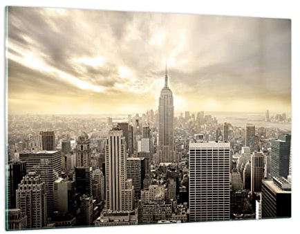 Bilder auf Glas 120x80cm Wandbild Glasdruck Architektur Städte - 2630 | New York Stadt Wolkenkratzer Groß XXL Modern Dekoration Wohnzimmer Schlafzimmer Küche Wanddeko Kunstdruck Art ARTTOR
