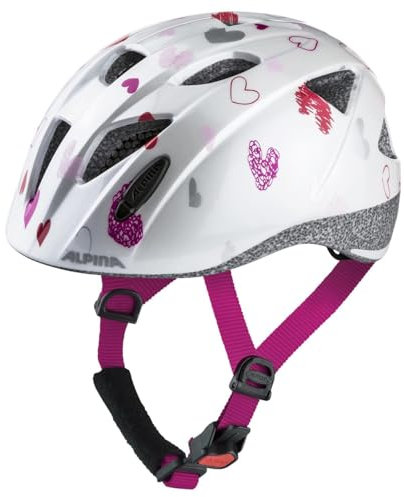 ALPINA XIMO - Leichter, Sicherer & Bruchfester Fahrradhelm Mit Optionalen LED-Licht Für Kinder, White Hearts Gloss, 45-49 cm