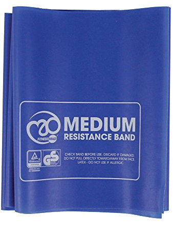 Fitness Mad Resistance Bands, Workout Band 1.5m, 3 Resistance Levels, Heavy Duty Exercise Band for Home Workout, Pilates & Rehabilitation (Medium (Blue))