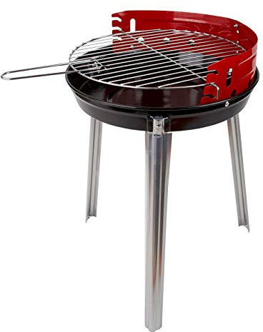 DEMA Holzkohle Rundgrill Lyon Ø 34 cm, rot, Standgrill, Dreibein BBQ, tragbar, kompakt, ideal für Garten, Terrasse, Camping, Outdoor, robust, einfach zu handhaben, perfektes Grillerlebnis