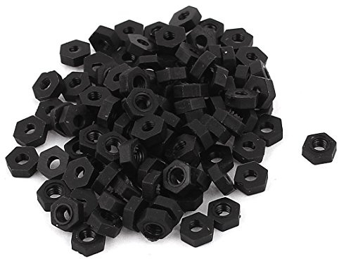 sourcing map M2,5 Gewinde Schraube Klettverschluss Nylon Sechseck Sechskantmuttern schwarz 100 de