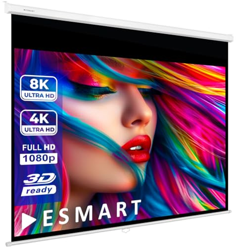ESMART Professional MIROLO Rollo-Leinwand, Gesamtbreite 223 cm, Tuch: Weiß | Bildfläche 203 × 152 cm, Format 4:3, weißes Tuch für Heimkino und Präsentationen, manuell ausziehbar