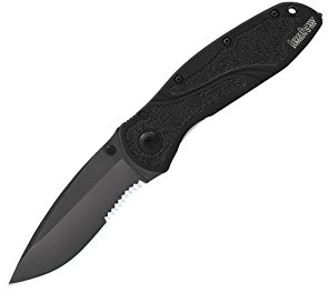 Kershaw Glassbreaker Blur Pocketknife, 3.4 Sandvik 14C28N Stainless Steel Recurved Serrated Blade, SpeedSafe Assisted Opening EDC, Emergency Tool