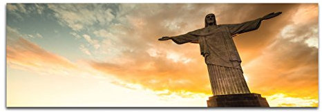 Paul Sinus Art Panoramabild auf Leinwand und Keilrahmen 150x50cm Rio De Janeiro Statue Sonnenuntergang