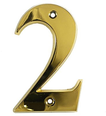 Beautiful 3 Inch Bevelled Edge Polished Gold Door Number 2 - Screw Fix Front House Number