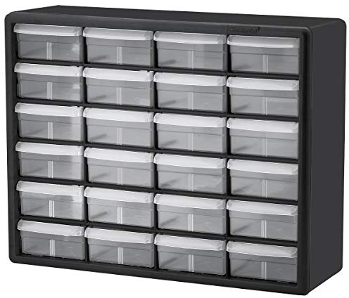 Akro-Mils 24-Drawer Plastic Drawer Storage Cabinet for Garage Organization, Bead Organizer, Building Bricks Storage, Teacher Toolbox, Makeup Organizer, 20 W x 6 D x 16 H, 10724 Black