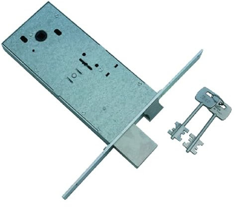 Serratura A Doppia Mappa Da Infilare Per Fascia Art. 981 Laterale Quattro Mandate Con Scrocco. Dotata Di Due Ghiere E Due Chiavi. Frontale Zincato Mm 25X3.