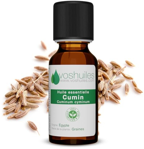 Voshuiles - Huile Essentielle Cumin - 10ml - 100% Pure et Naturelle - HEBBD - Utilisation en Massage dans Huile Végétale - Parfum Très Aromatique - Traçabilité et Qualité - Entreprise Française