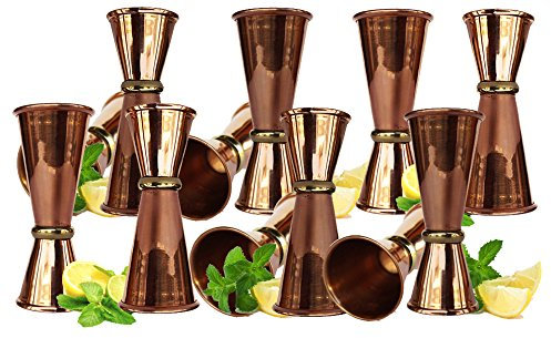 Rastogi Handicrafts Copper Double Jigger Cocktail Shot Glasses. 100% Solid Copper 2 Mix Perfect Craft & Classic Drinks Excellent Christmas Gifts! Set of 12