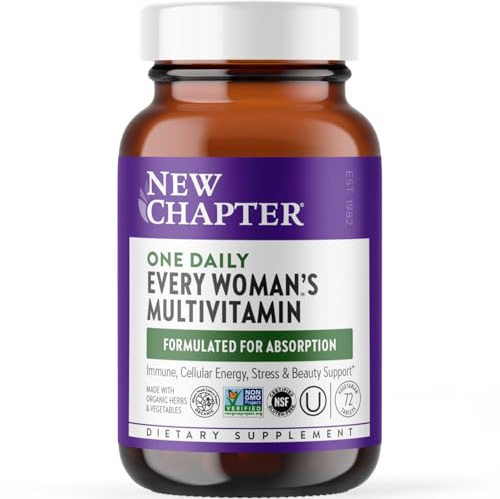 New Chapter Women’s Multivitamin, Iron, B6, B12, Biotin for Hair Growth, D3, Vit C, Zinc for Immune & Stress Support, Gentle on an Empty Stomach, One Daily, Non-GMO, Gluten-Free, 18+, 72 Tablets