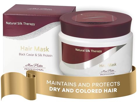 Mon Platin Professional Hair Mask, 500ML - Deep Conditioning for Dry, Colored, Damaged Hair with Black Caviar & Natural Silk Protein, SLS/Salt Free