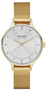 Skagen Anita Lille Uhr für Damen, Quarzwerk mit Edelstahl- oder Lederarmband, Goldton und Weiß, 30MM
