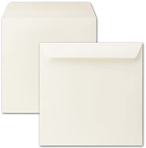 50x quadratische Briefumschläge 24 x 24 cm, Creme (Cremeweiß), Nassklebung, dickes Papier 120 g/m² - Umschläge für quadratische Karten